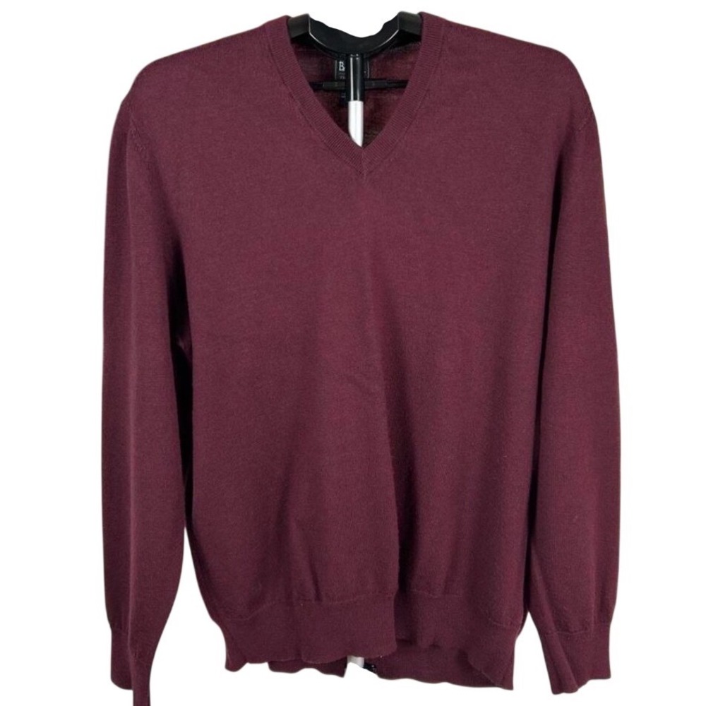 Jos A Bank Traveler Men XL Burgundy 100% Merino Wool V-Neck Sweater Quiet Luxury